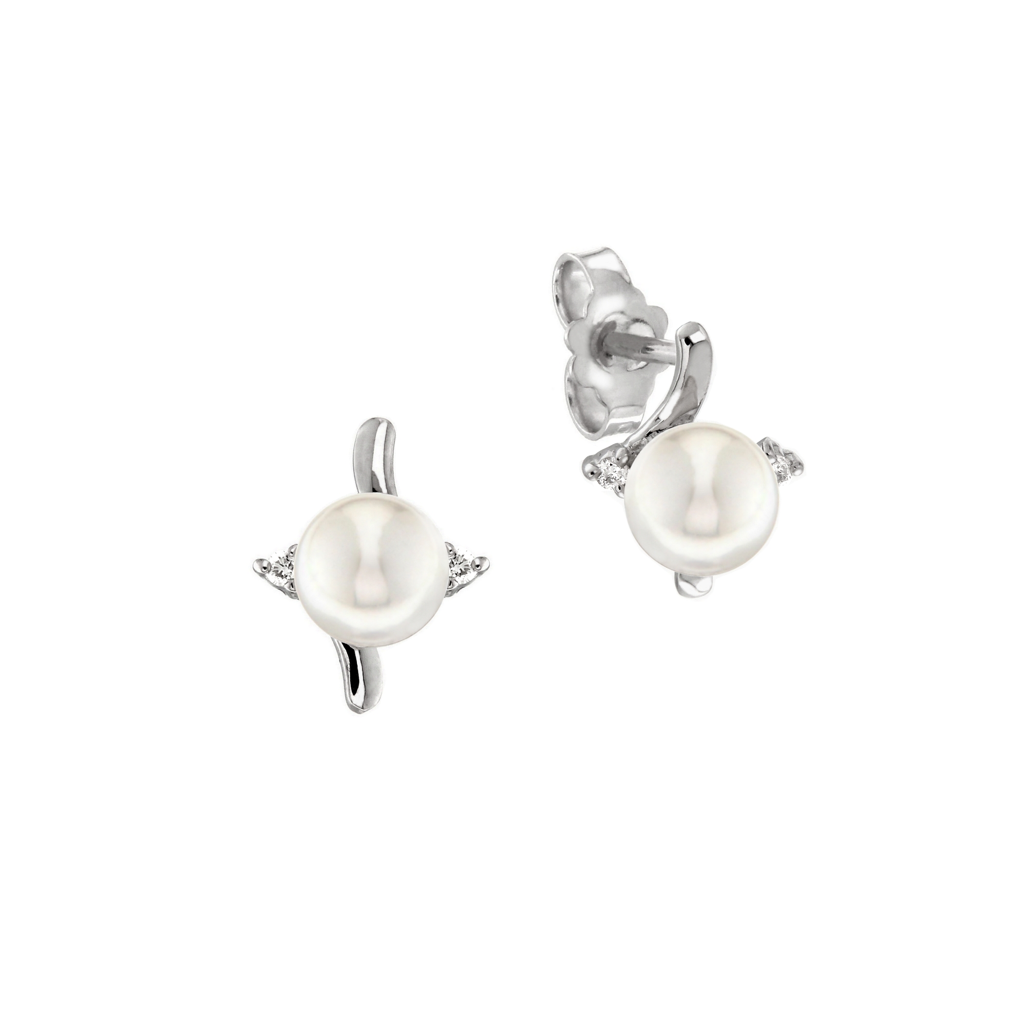 Cercei din aur alb 18K cu perle si diamante 0,08 ct, model Orsini 00222BL
