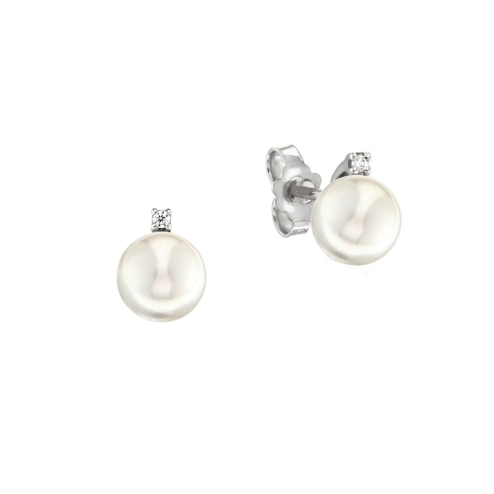 Cercei din aur alb 18K cu perle si diamante 0,02 ct, model Orsini 00250BL-07