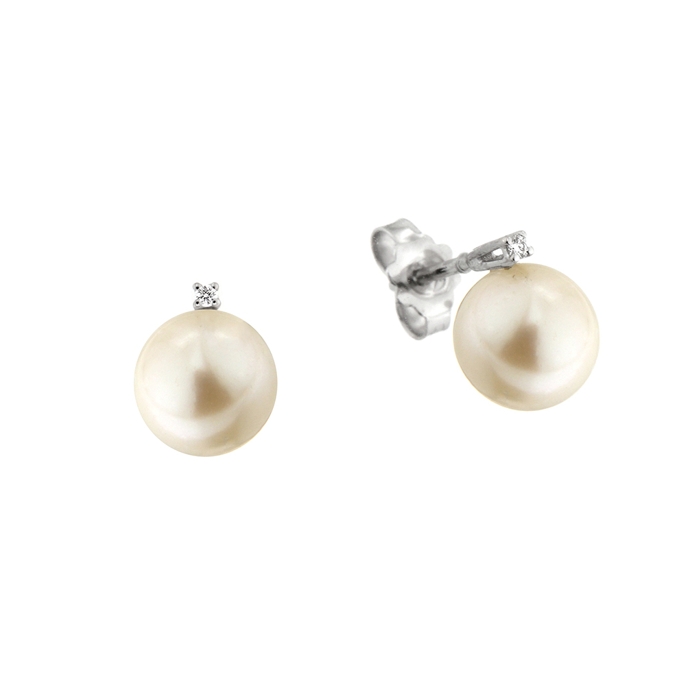 Cercei din aur alb 18K cu perle si diamante 0,02 ct, model Orsini 00257BL-02