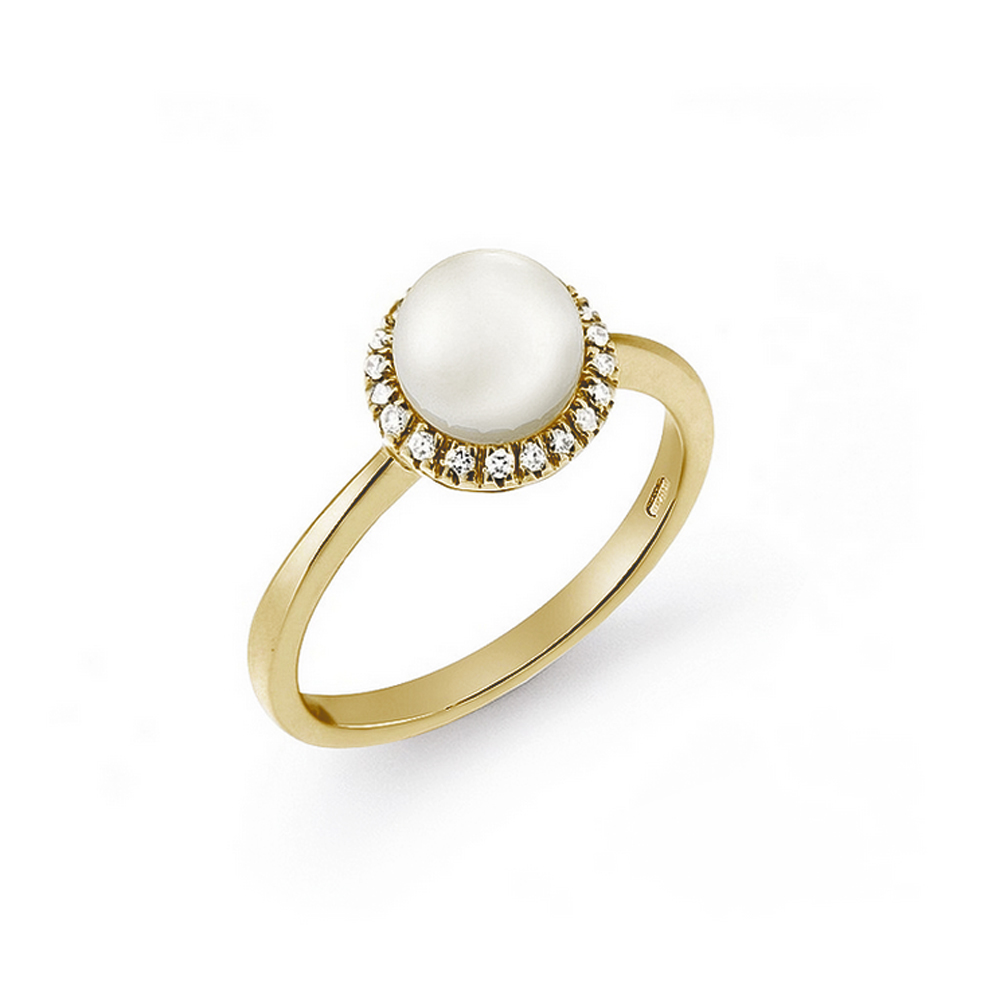Inel de logodna din aur 18K cu perla Akoya si diamante 0,11 ct, model Orsini 2114G