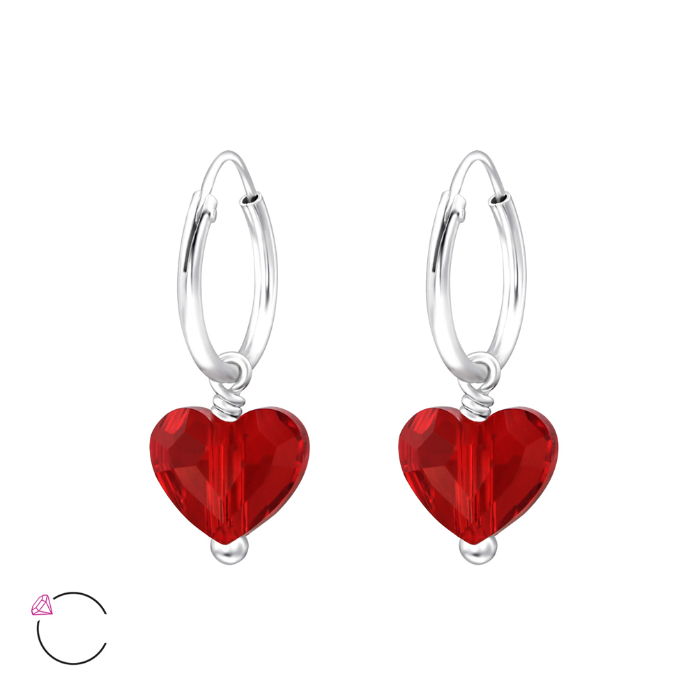 Cercei rotunzi din argint cu pandantiv inimioara cu cristale Swarovski Light Siam model DiAmanti DIA29471