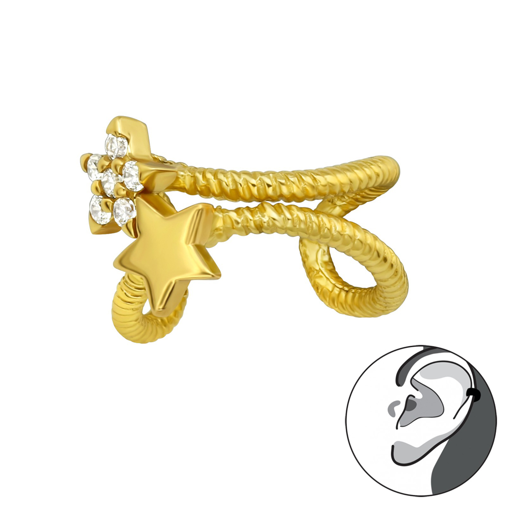 Cercel ear cuffs din argint placat cu aur galben model cu stelute DiAmanti DIA40148