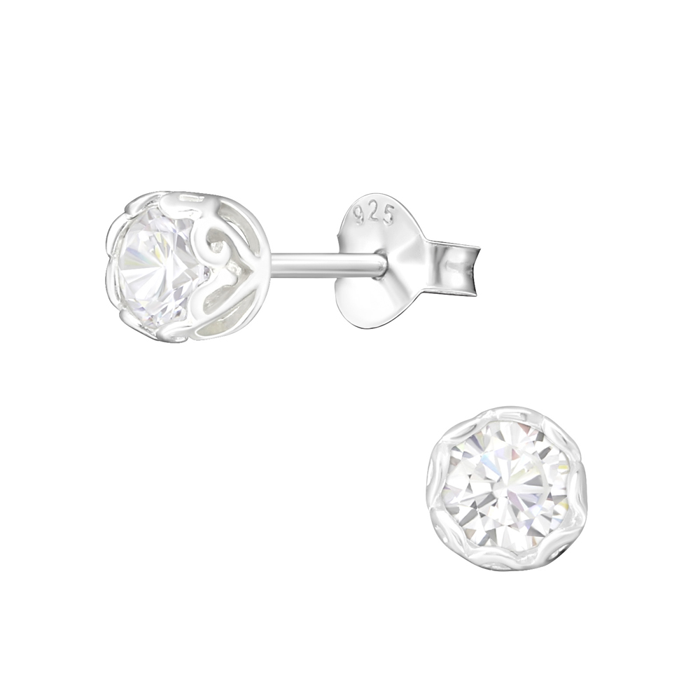 Cercei din argint model solitaire cu zirconii 5 mm DiAmanti DIA14418