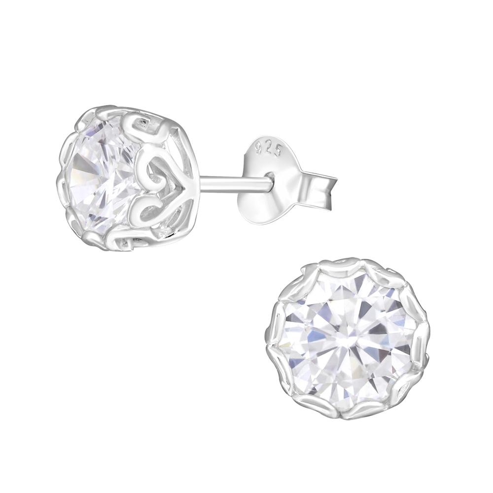 Cercei din argint model solitaire cu zirconii 6 mm DiAmanti DIA15506