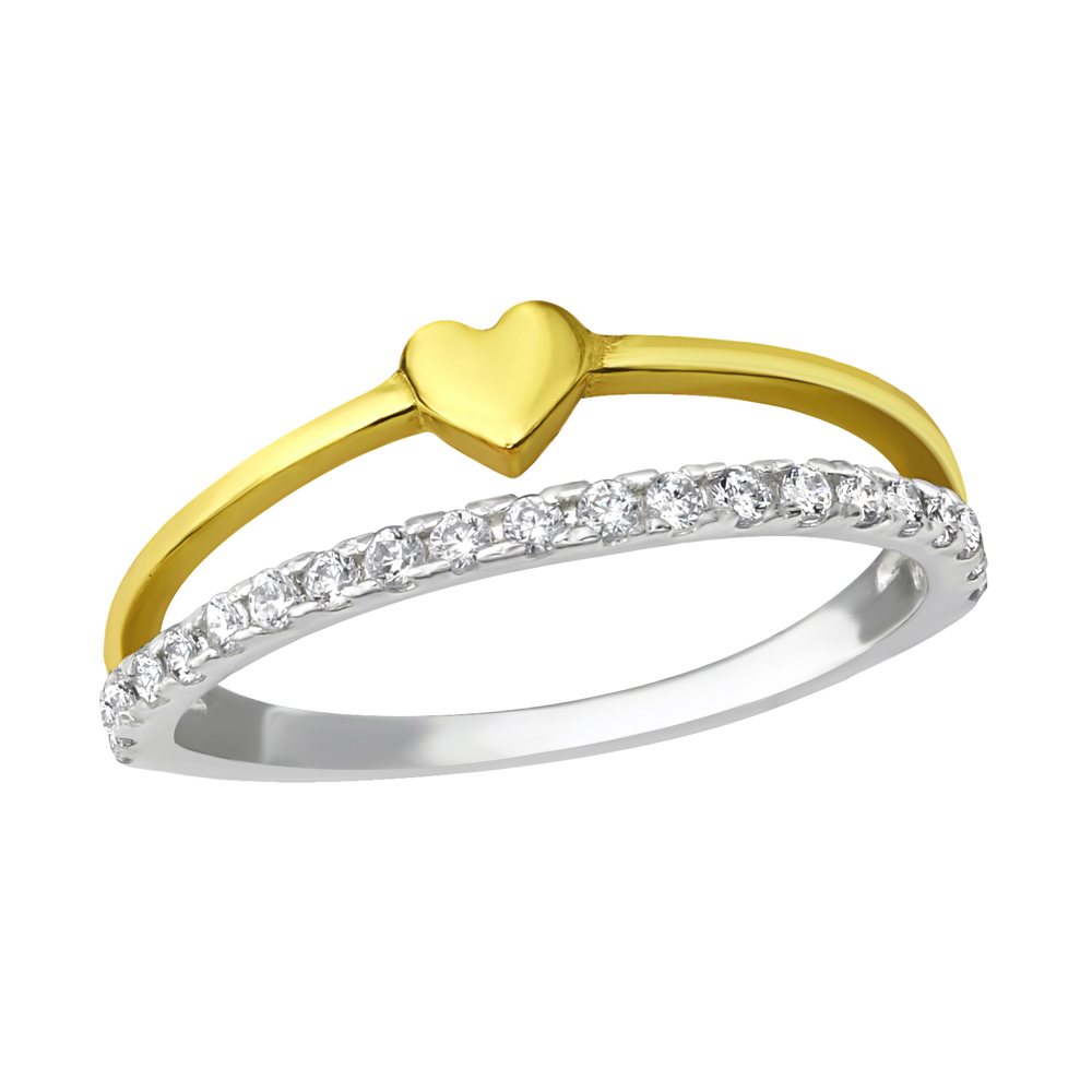 Inel din argint cu inimioara si zirconii, placat partial cu aur galben 18K, model DiAmanti DIA28179