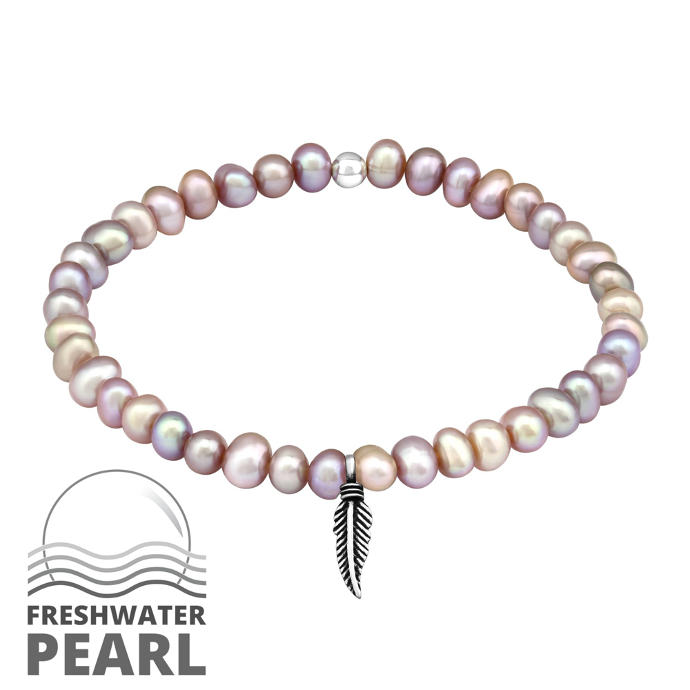 Bratara din perle naturale roz cu pandantiv pana din argint model DiAmanti DIA29026