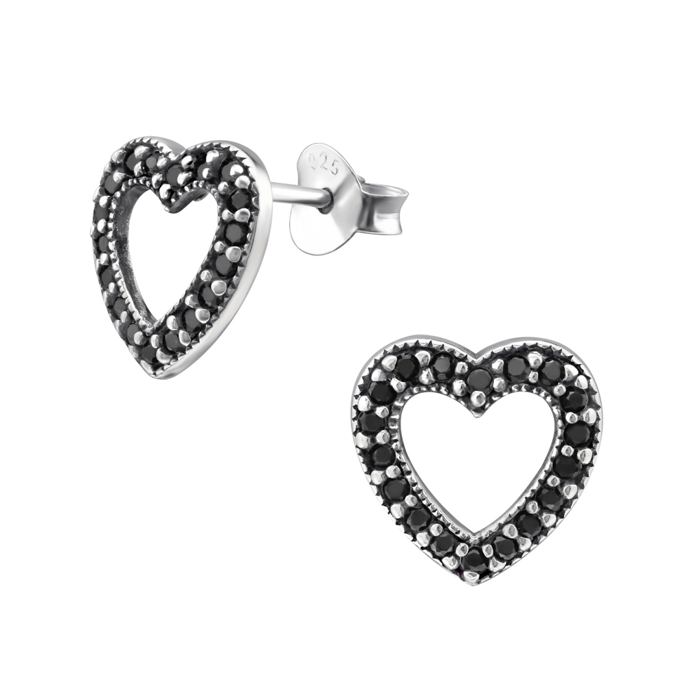 Cercei inima din argint cu zirconii negre model DiAmanti DIA30795