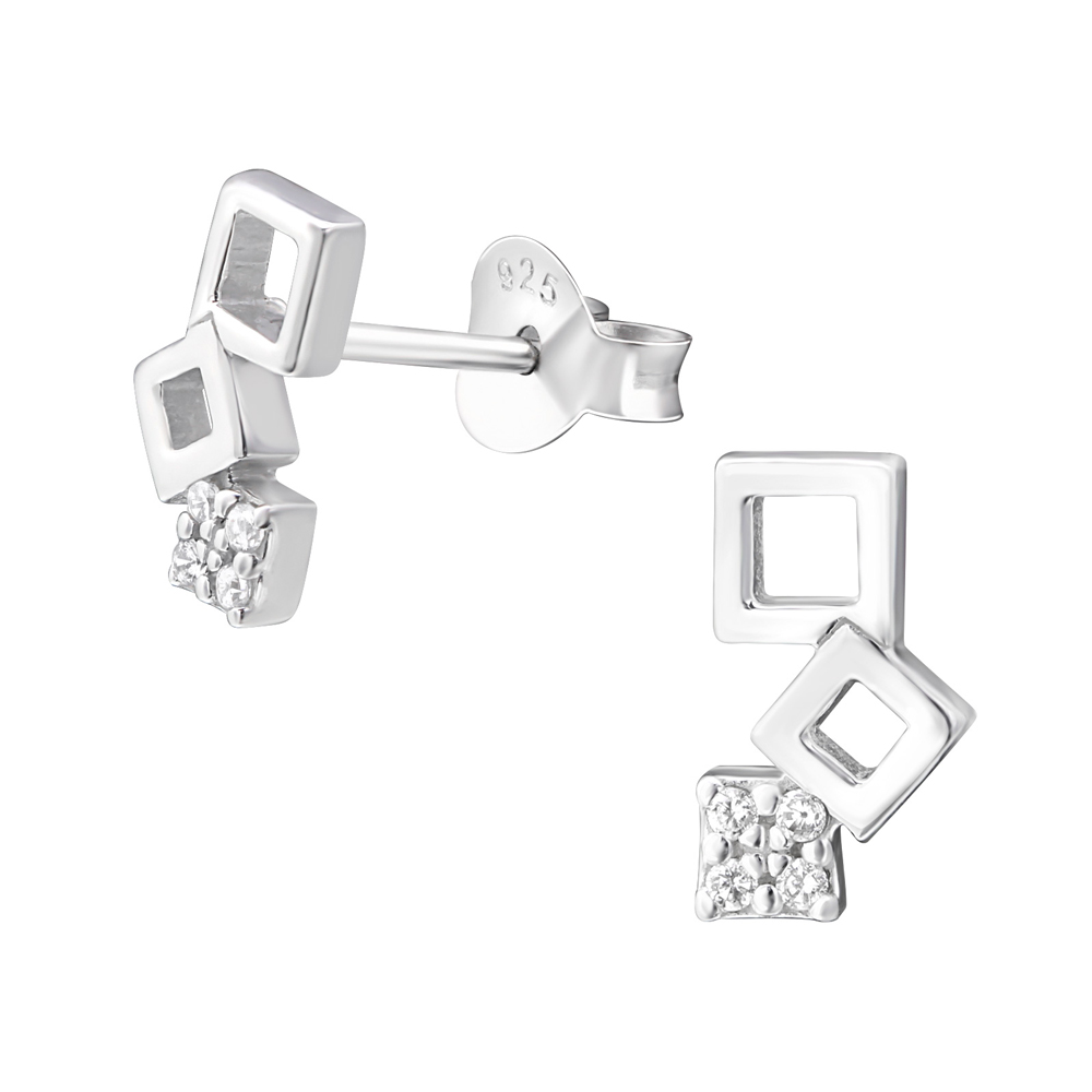 Cercei din argint cu zirconii model geometric DiAmanti DIA37197