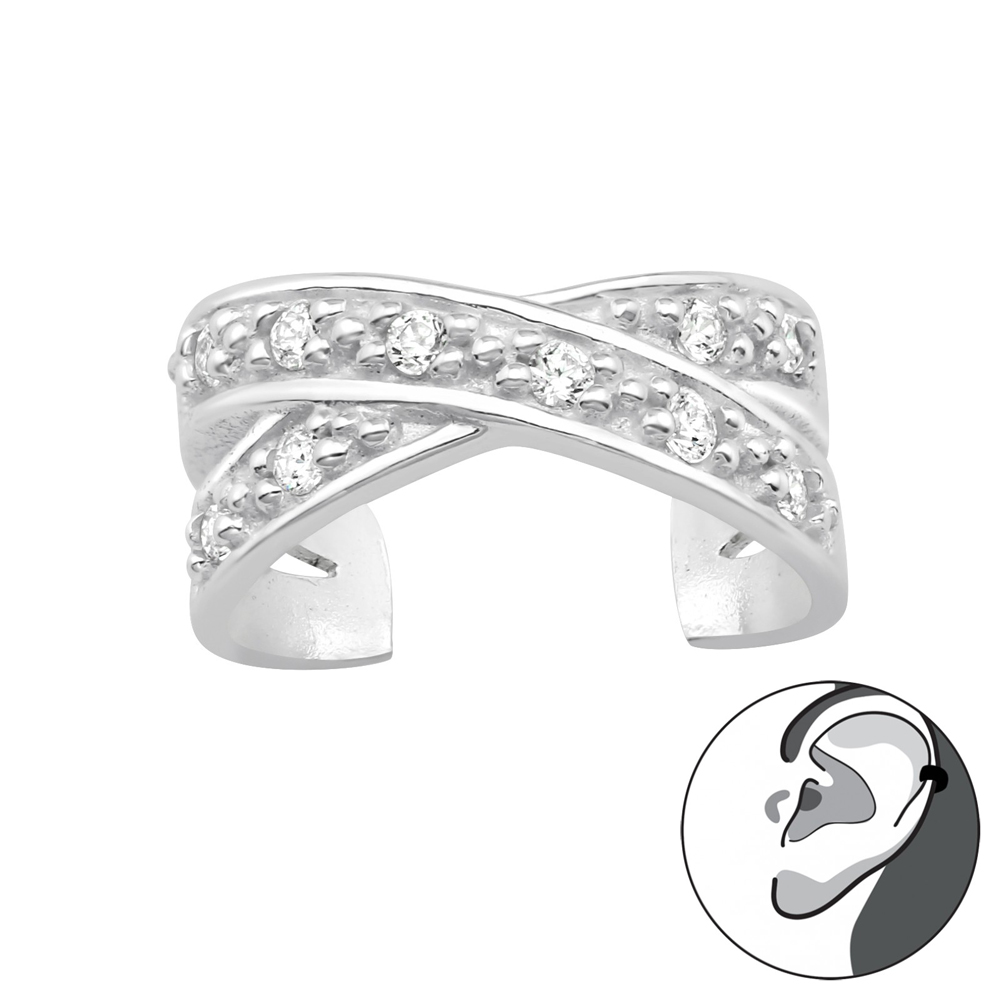 Cercel ear cuffs din argint model impletit cu zirconii DiAmanti DIA40151