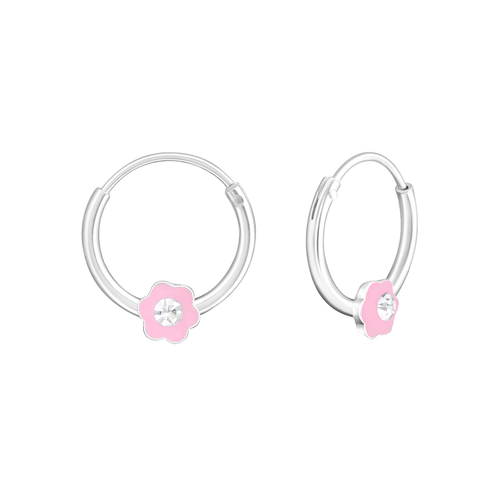 Cercei rotunzi din argint cu floricica roz cu zirconii model DiAmanti DIA4832
