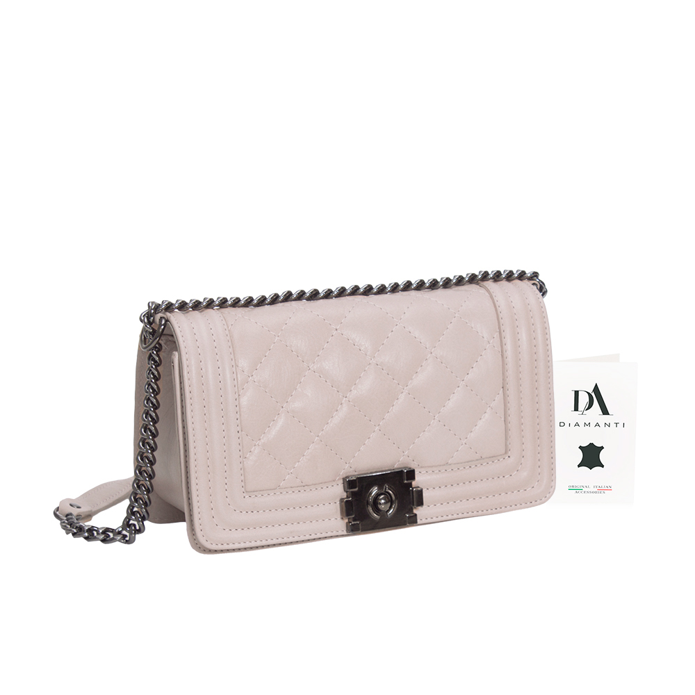 Geanta de umar din piele naturala DiAmanti Bellaria Rose Taupe