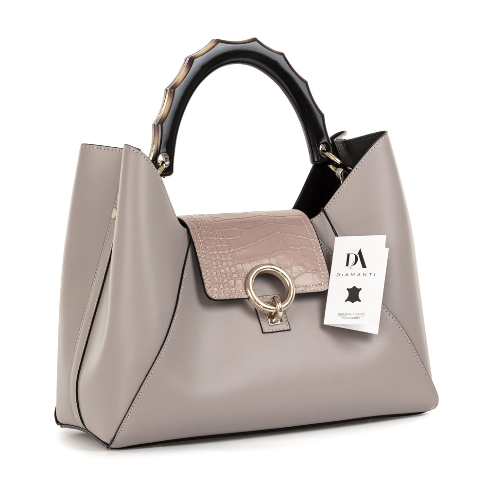 Geanta dama din piele naturala DiAmanti Ravenna Croco Rose Taupe