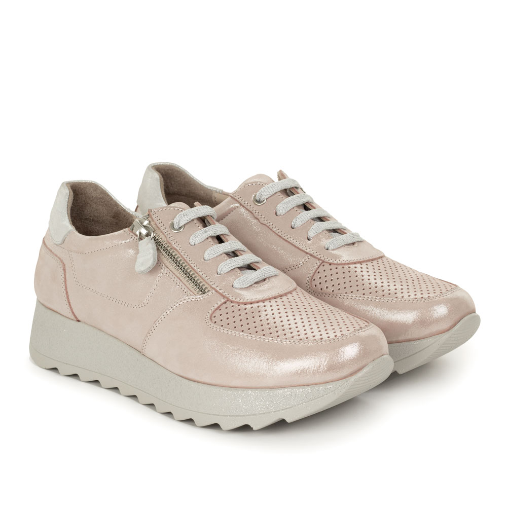 Pantofi sport de dama din piele naturala Faro roz metalic