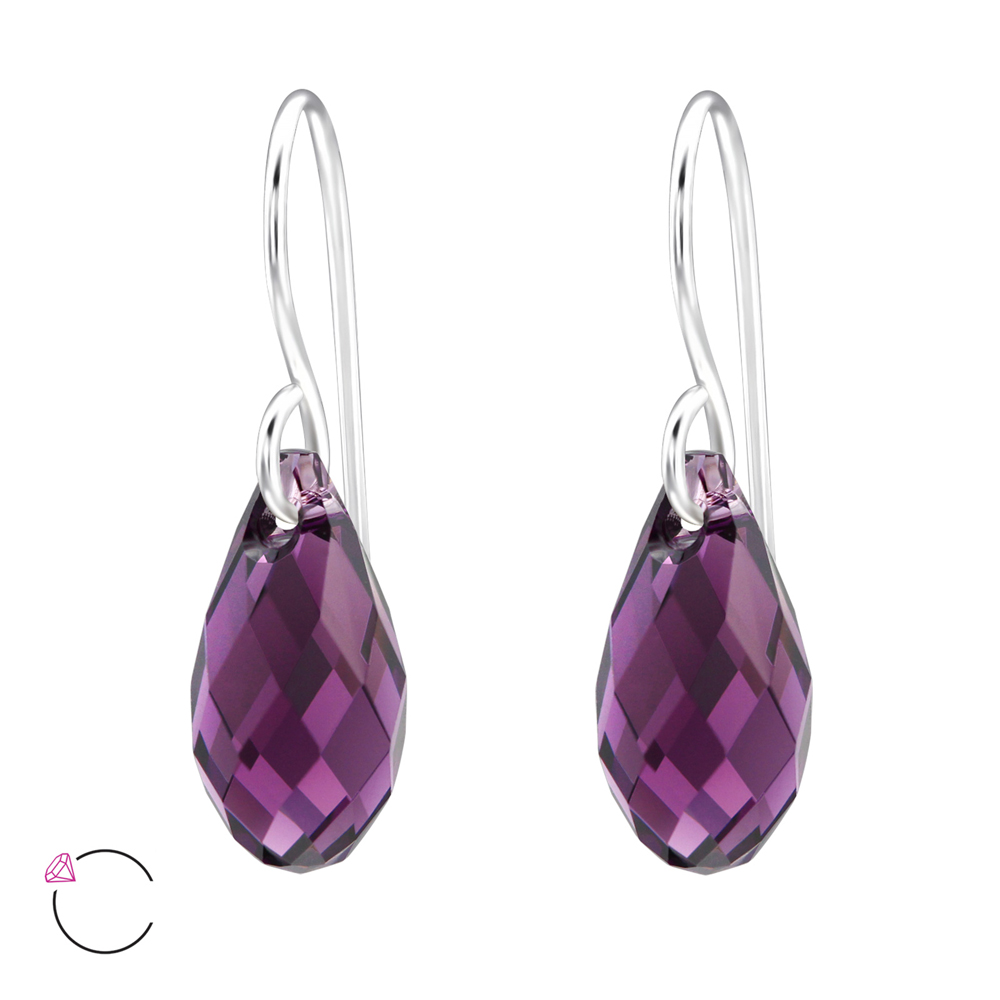 Cercei din argint cu cristal Swarovski Ametist model Teardrop DiAmanti DIA29467-Amethyst