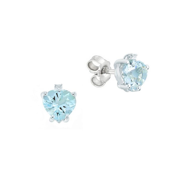 Cercei din aur alb 18K cu acvamarin inima 2,50 ct si diamante 0,04 ct, model Orsini OR0614-8X8