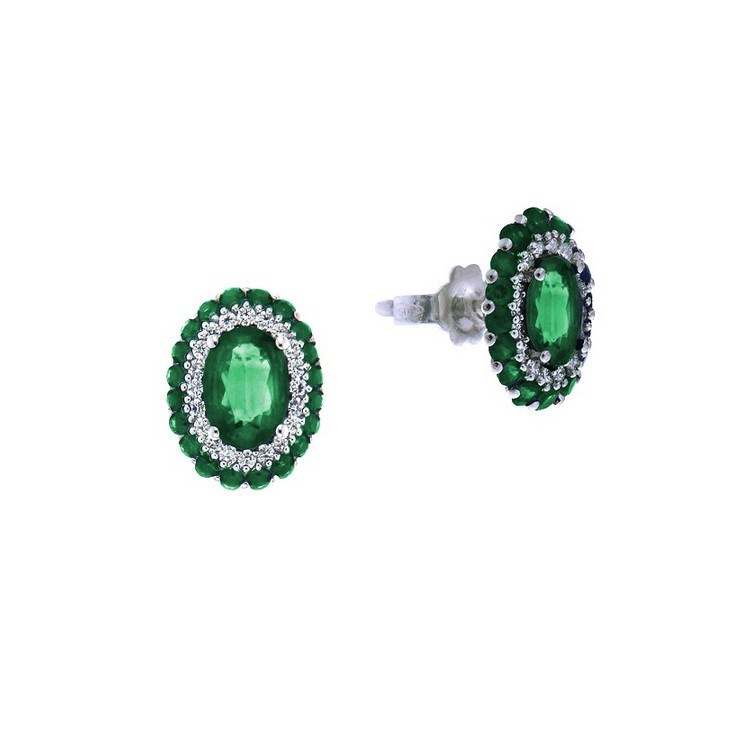Cercei din aur alb 18K cu smaralde 1,35 ct si diamante 0,21 ct, model Orsini OR0645S4X6