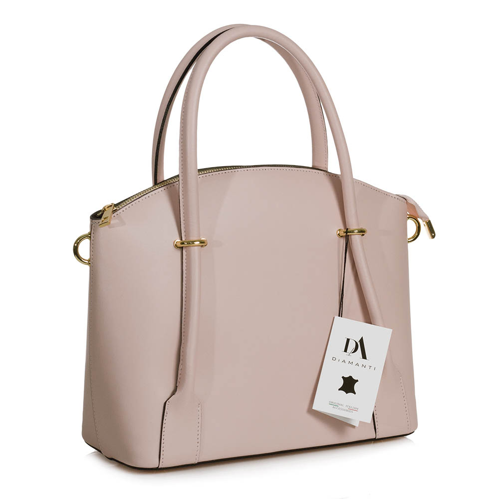 Geanta din piele naturala, model DiAmanti Vinci Rose Taupe
