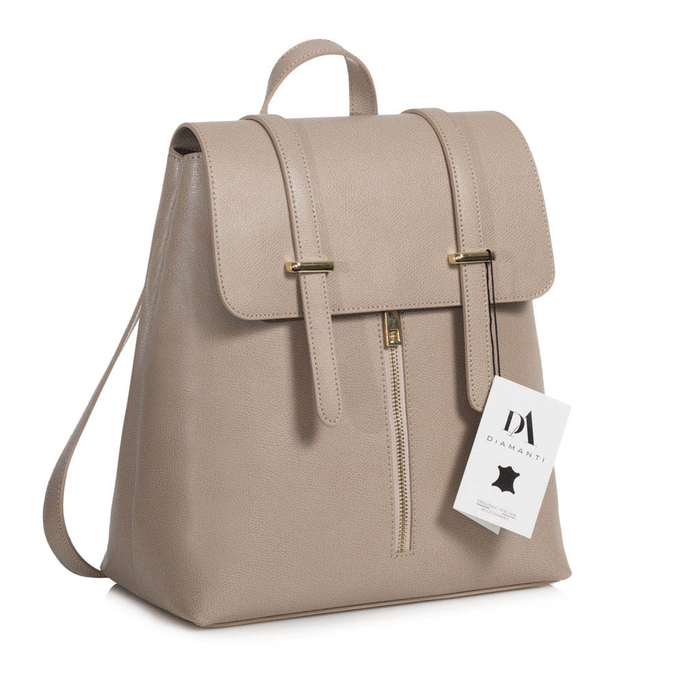 Rucsac din piele naturala DiAmanti Bergamo Rose Taupe