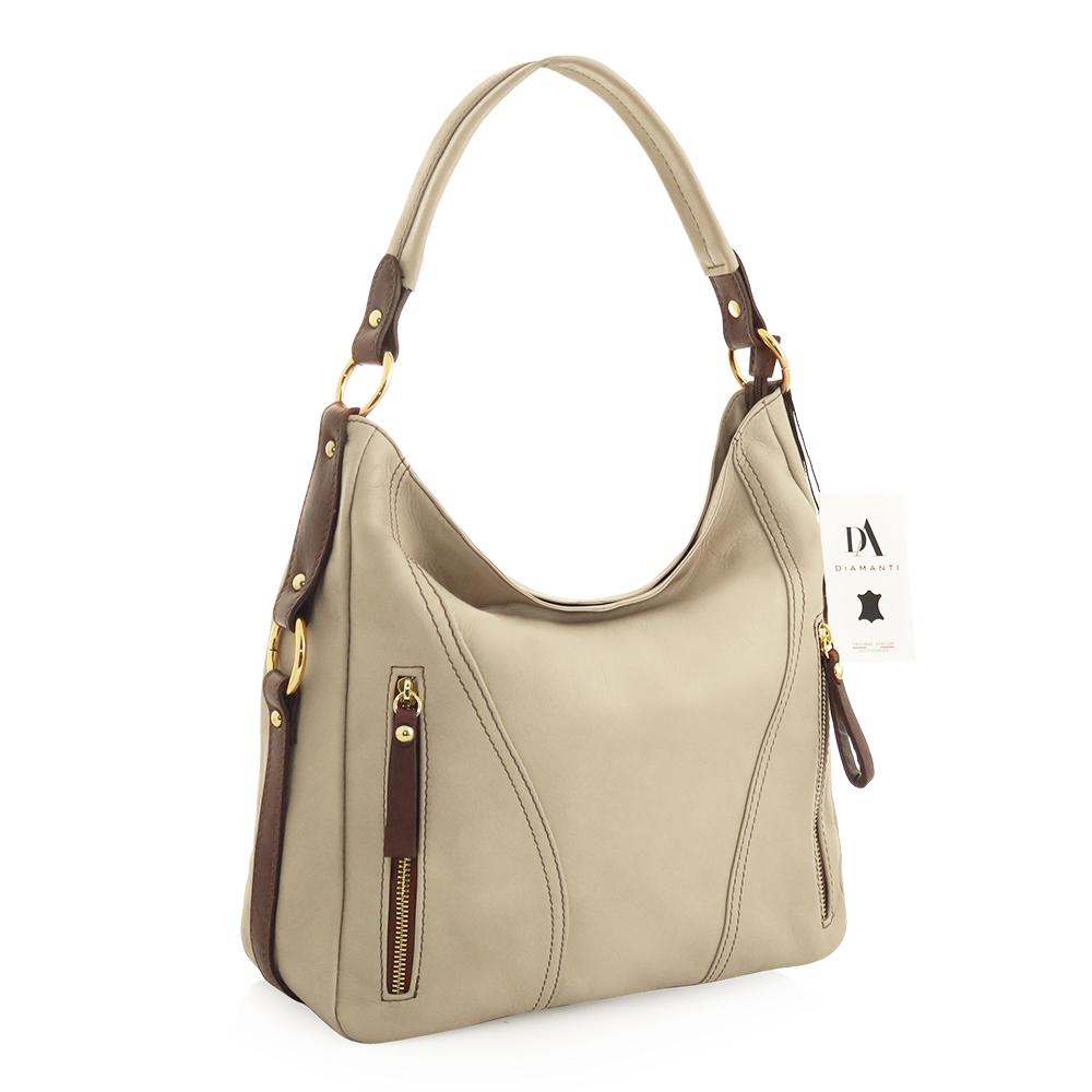 Geanta din piele naturala, model DiAmanti Martina Beige