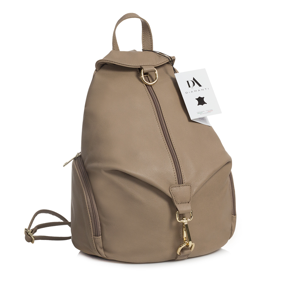 Rucsac din piele naturala, model DiAmanti Bernalda Taupe