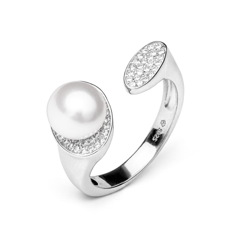 Inel cu perla naturala alba din argint si cristale zirconiu DiAmanti SK19247R_W-G (Argint 925‰ 3 g.)