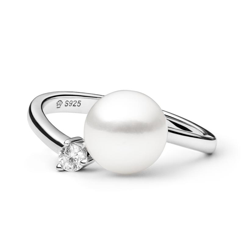 Inel cu perla naturala alba din argint si cristal zirconiu DiAmanti SK20457R-W-G (Argint 925‰ 1,8 g.)