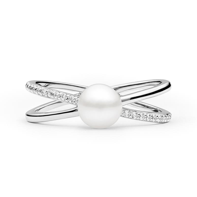 Inel cu perla naturala alba si cristale din argint DiAmanti SK21240R_W-G (Argint 925‰ 2,5 g.)