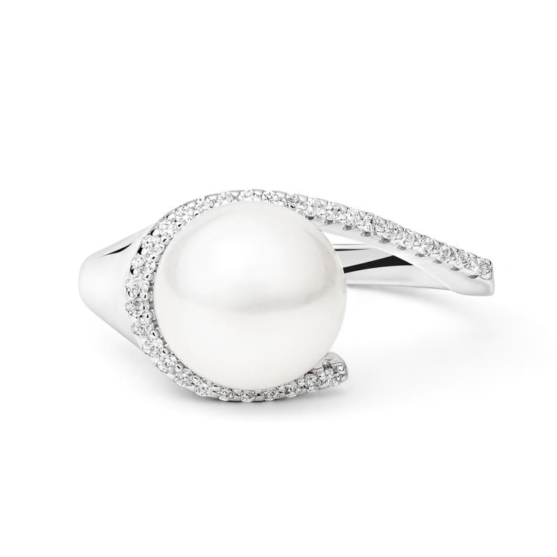 Inel cu perla naturala alba din argint si cristale DiAmanti SK19363R-W-G (Argint 925‰ 3,5 g.)